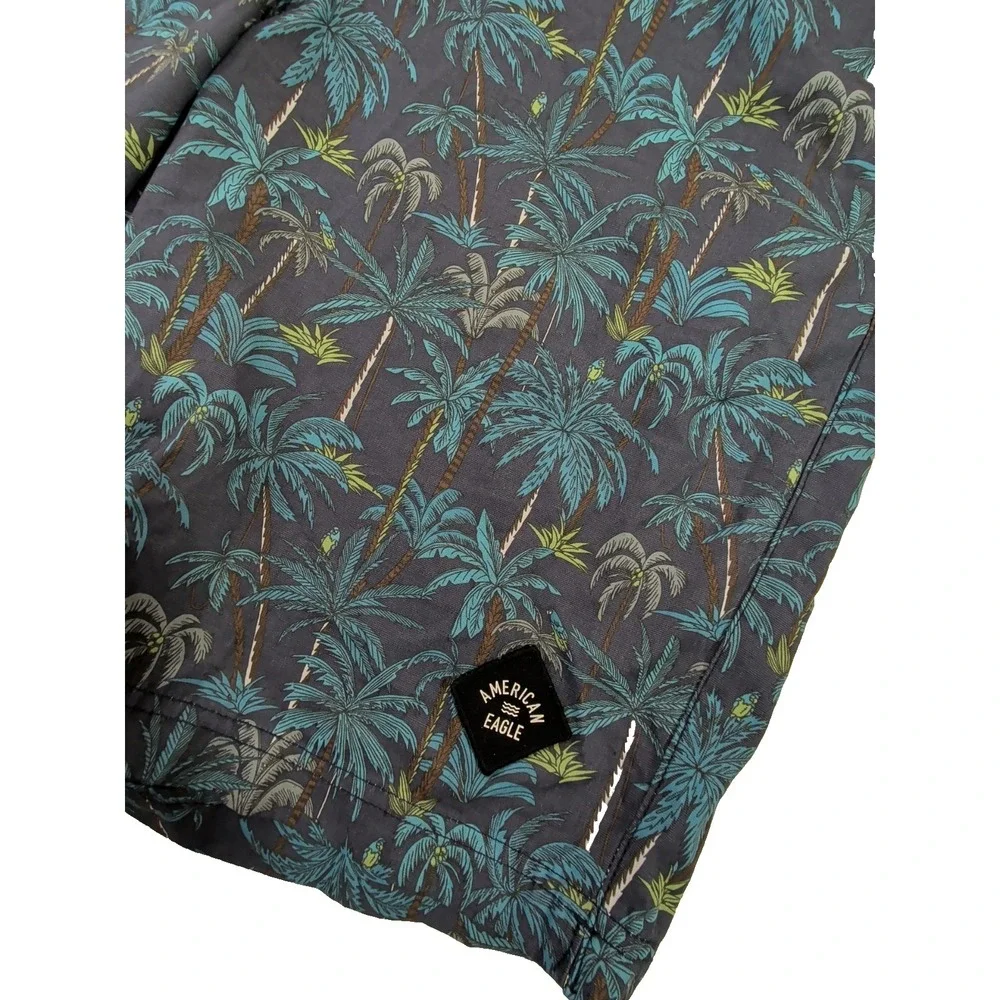 American Eagle Board Shorts Mens M Blue Palm‎ Trees Swim Beach Pool Vacation